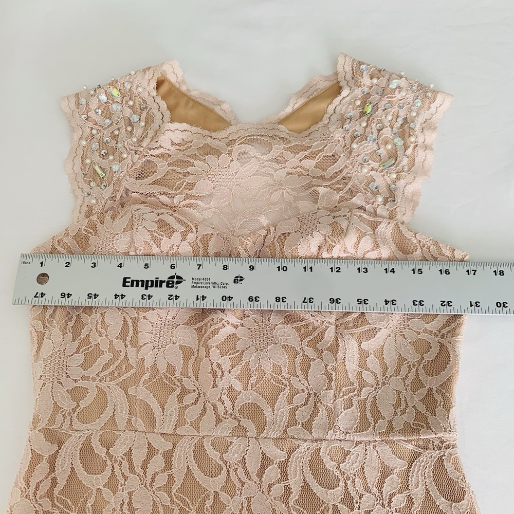 City Triangles Lace Gown Women 13 Pink Beaded Illusion Slit Prom Formal Romantic - Picture 8 of 12